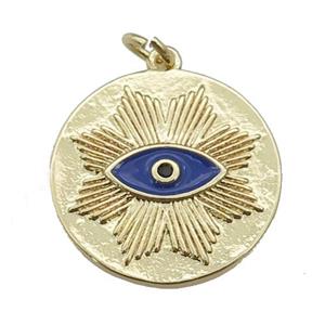 copper circle pendant with navyblue enamel eye, gold plated, approx 20mm [FN26175]