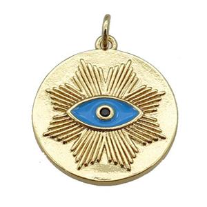 copper circle pendant with blue enamel eye, gold plated, approx 20mm [FN26177]