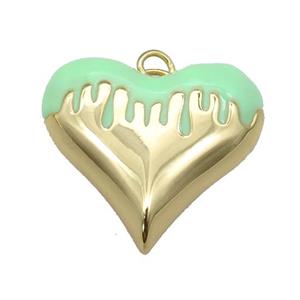 copper Heart pendant with green enamel, gold plated, approx 25-27mm [FN26194-L]