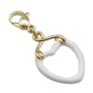 copper Lobster Clasp with white enamel heart, gold plated, approx 17-25mm, 10mm [FN26197]