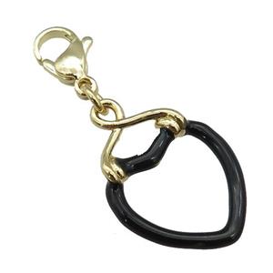 copper Lobster Clasp with black enamel heart, gold plated, approx 17-25mm, 10mm [FN26198]