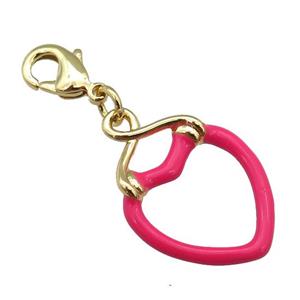 copper Lobster Clasp with hotpink enamel heart, gold plated, approx 17-25mm, 10mm [FN26199]