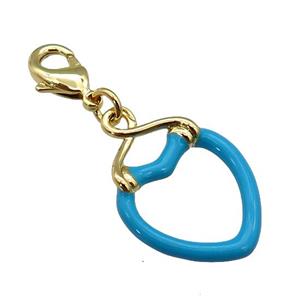 copper Lobster Clasp with blue enamel heart, gold plated, approx 17-25mm, 10mm [FN26200]