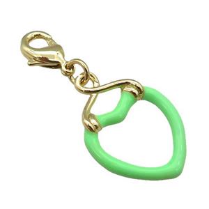 copper Lobster Clasp with green enamel heart, gold plated, approx 17-25mm, 10mm [FN26201]