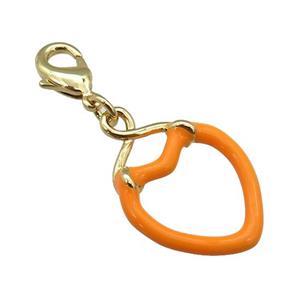 copper Lobster Clasp with orange enamel heart, gold plated, approx 17-25mm, 10mm [FN26203]