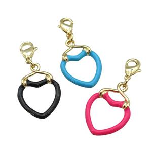 copper Lobster Clasp with enamel heart, gold plated, mixed, approx 17-25mm, 10mm [FN26205]