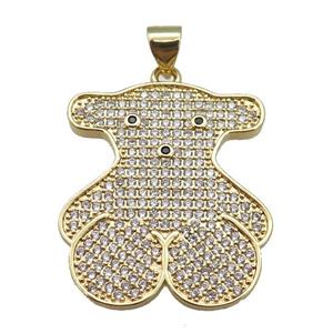 copper Bear pendant paved zircon, gold plated, approx 23-28mm [FN26214]