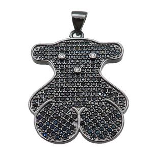 copper Bear pendant paved zircon, black plated, approx 23-28mm [FN26215]