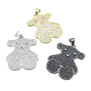 copper Bear pendant paved zircon, mixed, approx 23-28mm [FN26216]