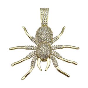 copper Spider charm pendant paved zircon, gold plated, approx 48-55mm [FN26217]
