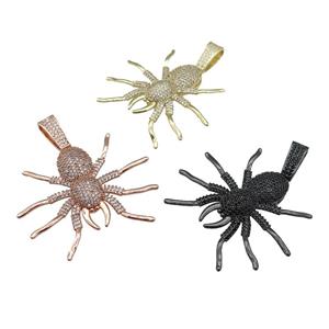 copper Spider charm pendant paved zircon, mixed, approx 48-55mm [FN26220]