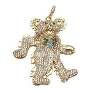 copper Bear pendant paved zircon, gold plated, approx 35-50mm [FN26222]