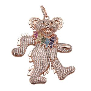 copper Bear pendant paved zircon, rose gold, approx 35-50mm [FN26223]