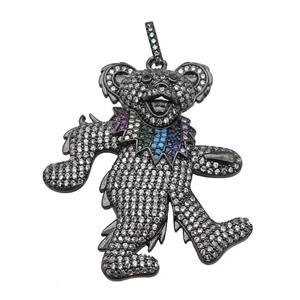 copper Bear pendant paved zircon, black plated, approx 35-50mm [FN26224]