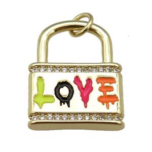 copper Lock pendant with multicolor enamel, LOVE, gold plated, approx 16-20mm [FN26230]