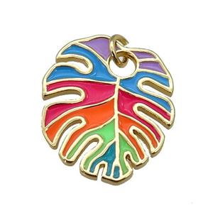 copper Leaf pendant with multicolor enamel, gold plated, approx 19-23mm [FN26231]