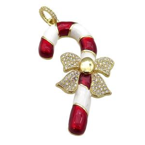 copper CandyCane pendant paved zircon with enamel, gold plated, approx 30-48mm [FN26232]