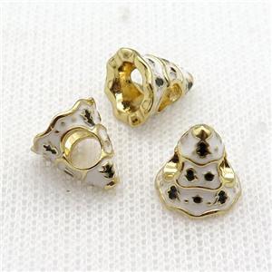 copper Christmas Tree beads with white enamel, large hole, gold plated, approx 11mm, 4mm hole [FN26242]