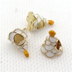 copper Christmas Tree beads with white enamel, large hole, gold plated, approx 10-13mm, 4mm hole [FN26247]