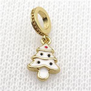 copper Christmas Tree pendant with white enamel, large hole, gold plated, approx 8-10mm, 8mm, 5mm hole [FN26270]