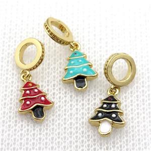 copper Christmas Tree pendant with enamel, large hole, gold plated, mixed, approx 8-10mm, 8mm, 5mm hole [FN26277]