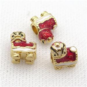 copper Christmas Owl beads with red enamel, large hole, gold plated, approx 11-14mm, 5mm hole [FN26279]