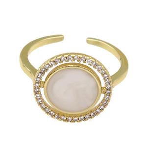 copper Ring paved zircon with white enamel, gold plated, approx 14mm, 18mm dia [FN26281]
