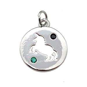 copper circle pendant, horse, platinum plated, approx 15mm dia [FN26288]