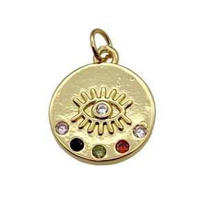 copper Circle pendant paved zircon, eye, gold plated, approx 15mm dia [FN26290]