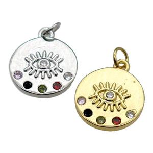 copper Circle pendant paved zircon, eye, mixed, approx 15mm dia [FN26291]
