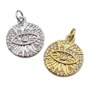 copper Circle pendant paved zircon, eye, mixed, approx 15mm dia [FN26294]
