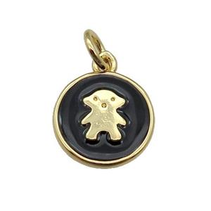 copper circle pendant with black enamel, gold plated, approx 11.5mm [FN26306]