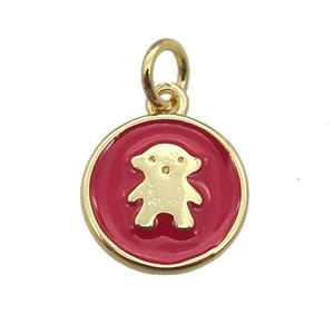 copper circle pendant with red enamel, gold plated, approx 11.5mm [FN26308]
