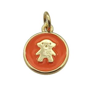 copper circle pendant with orange enamel, gold plated, approx 11.5mm [FN26310]