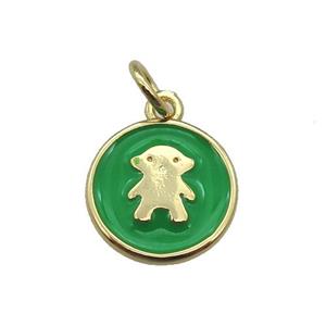 copper circle pendant with green enamel, gold plated, approx 11.5mm [FN26312]