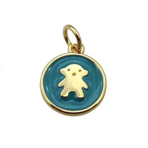 copper circle pendant with teal enamel, gold plated, approx 11.5mm [FN26313]