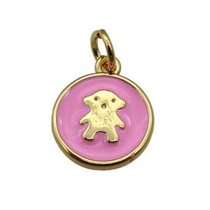 copper circle pendant with pink enamel, gold plated, approx 11.5mm [FN26314]