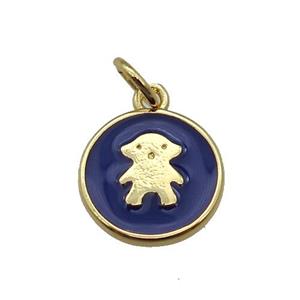 copper circle pendant with navyblue enamel, gold plated, approx 11.5mm [FN26315]