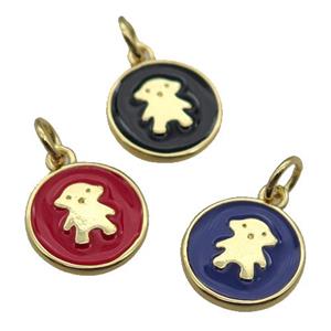 copper circle pendant with enamel, gold plated, mixed, approx 11.5mm [FN26316]