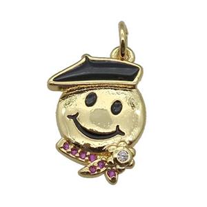 copper Emoji pendant with black enamel, gold plated, approx 12-17mm [FN26317]