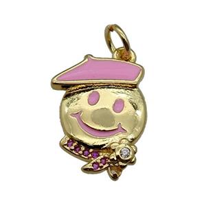 copper Emoji pendant with pink enamel, gold plated, approx 12-17mm [FN26318]
