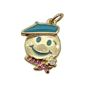 copper Emoji pendant with teal enamel, gold plated, approx 12-17mm [FN26319]