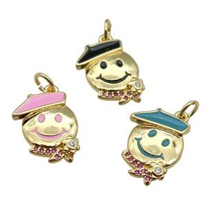 copper Emoji pendant with enamel, gold plated, mixed, approx 12-17mm [FN26320]