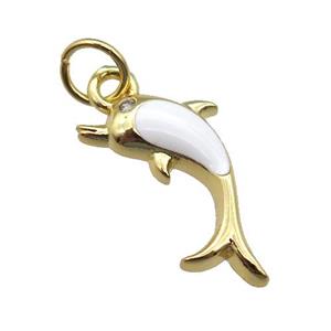 copper Dolphin pendant with white enamel, gold plated, approx 6-16mm [FN26322]