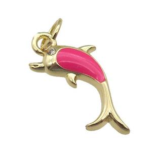 copper Dolphin pendant with hotpink enamel, gold plated, approx 6-16mm [FN26323]