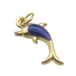 copper Dolphin pendant with navyblue enamel, gold plated, approx 6-16mm [FN26324]