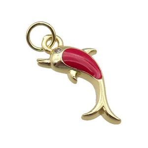 copper Dolphin pendant with red enamel, gold plated, approx 6-16mm [FN26325]