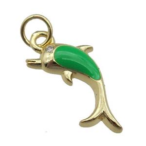 copper Dolphin pendant with green enamel, gold plated, approx 6-16mm [FN26327]