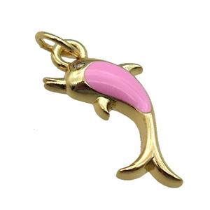copper Dolphin pendant with pink enamel, gold plated, approx 6-16mm [FN26329]