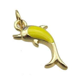 copper Dolphin pendant with yellow enamel, gold plated, approx 6-16mm [FN26330]